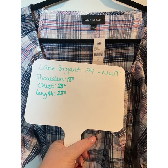 Lane Bryant Plus Size 24 Plaid Square Neck Puff Sleeve Top NWT - Picture 4 of 7